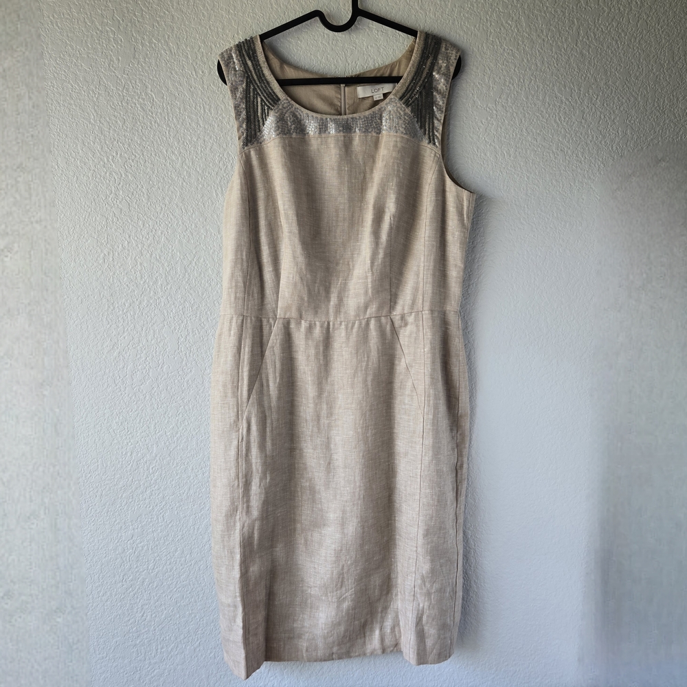 LOFT Tan Midi Dress with Silver Details